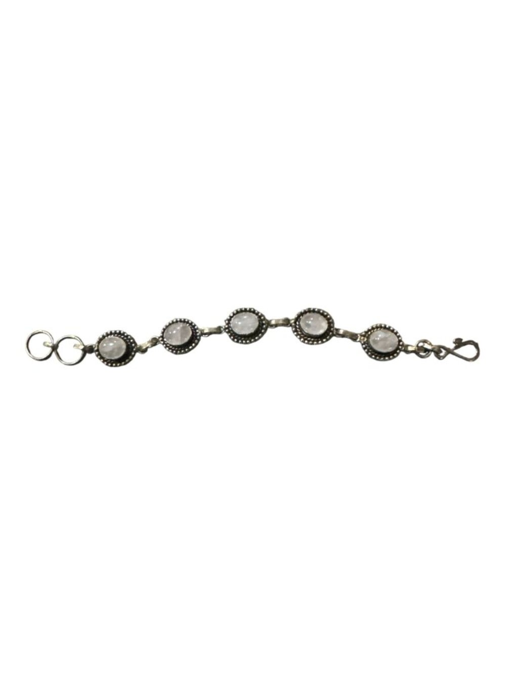 Vintage-Style Silver Bracelet With Moonstone Cabochons 7" Adjustable Link Design